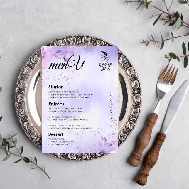 Purple Elegant Wedding Table Menu Cards  (Creator Uploaded)