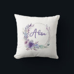 Purple Elegant Wildflower Boho Watercolor  Cushion<br><div class="desc">Purple Elegant Wildflower Boho Watercolor Throw Pillow</div>