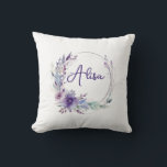 Purple Elegant Wildflower Boho Watercolor  Cushion<br><div class="desc">Purple Elegant Wildflower Boho Watercolor Throw Pillow</div>