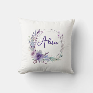 Purple Elegant Wildflower Boho Watercolor  Cushion
