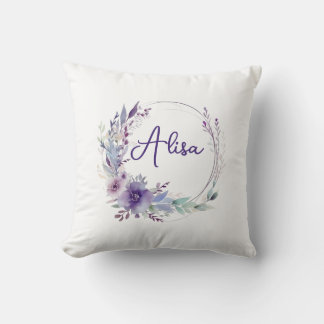 Purple Elegant Wildflower Boho Watercolor Cushion