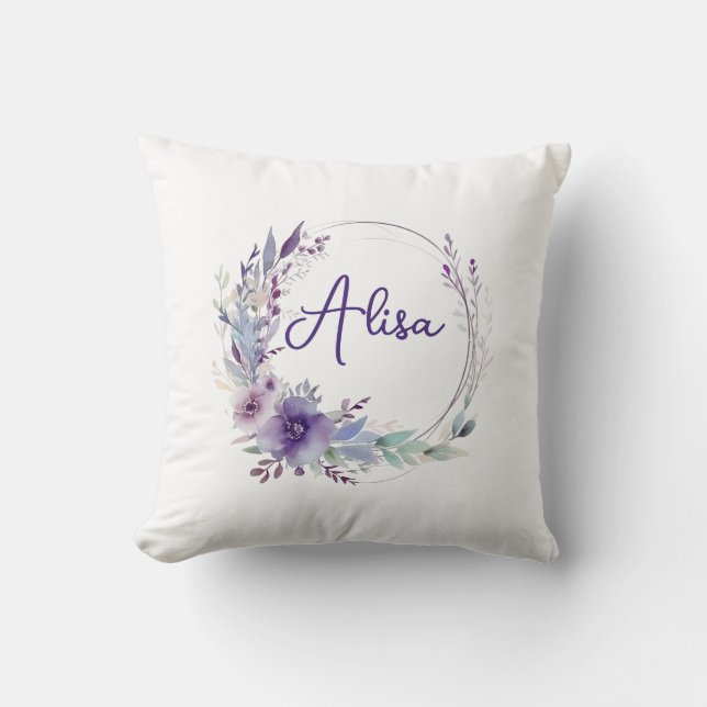 Purple Elegant Wildflower Boho Watercolor  Cushion (Front)