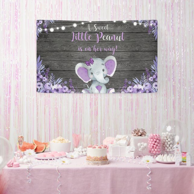 Purple Elephant Baby Shower Backdrop Rustic Banner (Party)