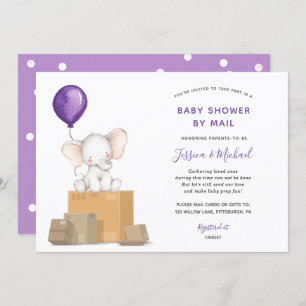 Purple Elephant Baby Shower by Mail invitation