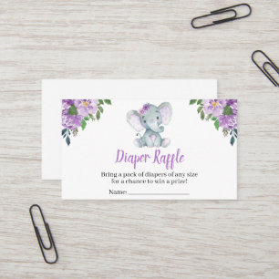 Purple Elephant Baby Shower Diaper Raffle Business Card