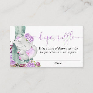 Purple elephant baby shower diaper raffle cards