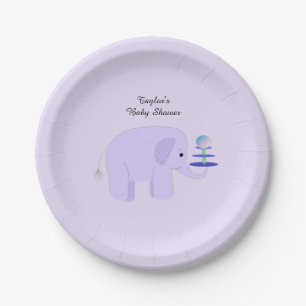 Purple Elephant Baby Shower Paper Plate