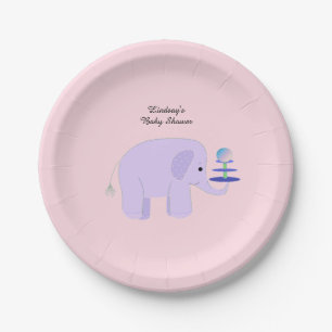 Purple Elephant Baby Shower Paper Plate