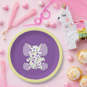 Purple Elephant Baby Shower Paper Plate