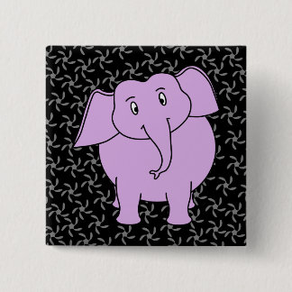 Purple Elephant Cartoon. Blue Floral Background. 15 Cm Square Badge