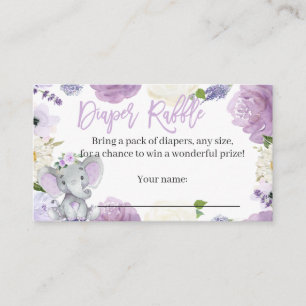 Purple Elephant Diaper Raffle Card for a Girl
