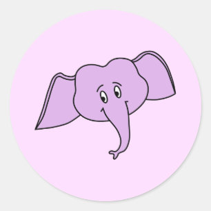 Purple Elephant Face. Cartoon. Classic Round Sticker