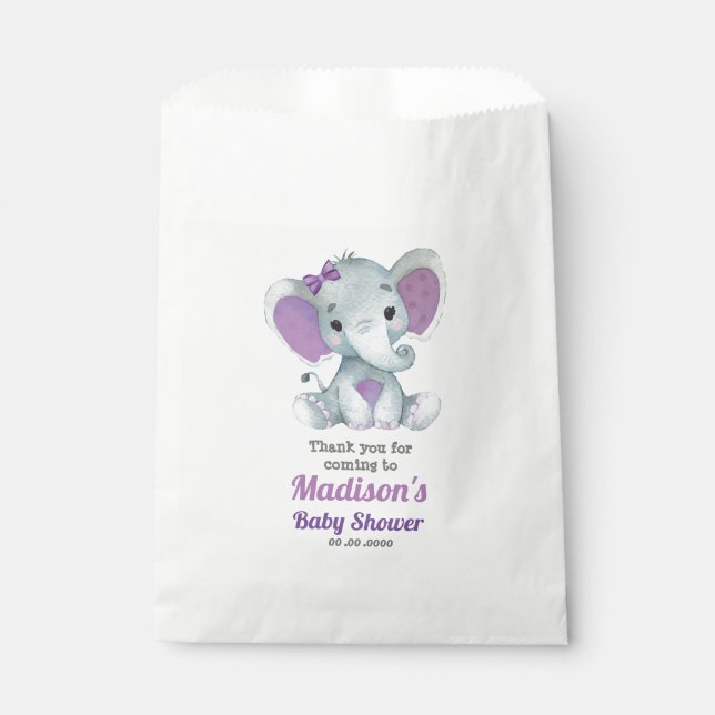 Purple Elephant Favour Bag, Customise your text Favour Bag (Front)