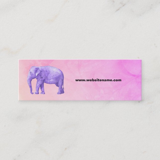 Purple Elephant on Dreamy Pink Watercolors Mini Business Card (Front)