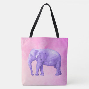 Purple Elephant on Dreamy Pink Watercolors Tote Bag