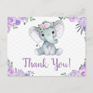 Purple Elephant Thank you  Roses Girl Postcard