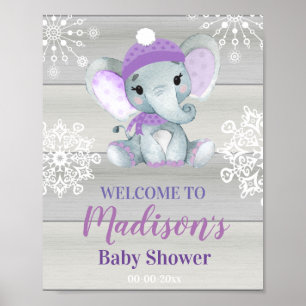 Purple Elephant Welcome Sign, Girl Shower Poster