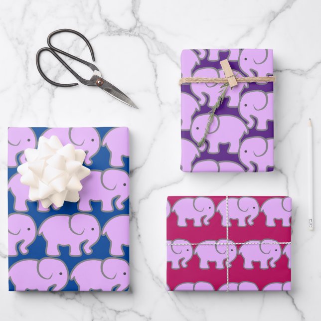 Purple Elephants Design Wrapping Paper (Front)