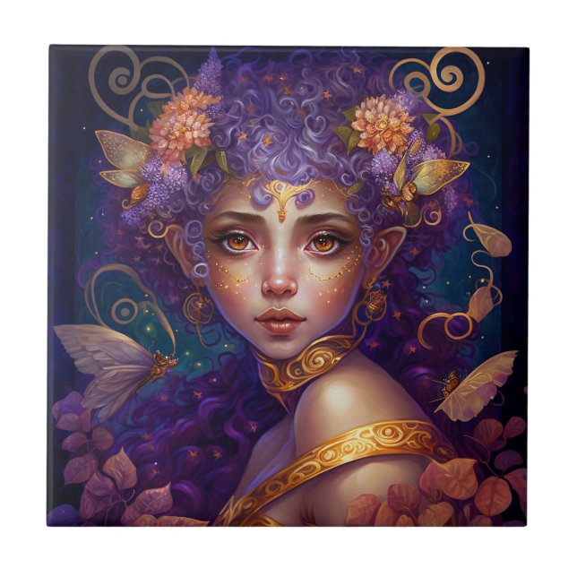 Purple Elf Fairy Fantasy Art Ceramic Tile (Front)