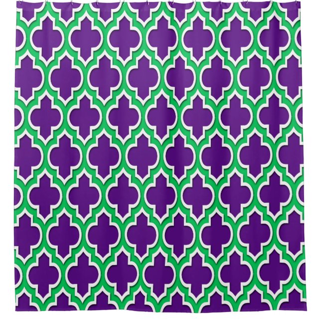 Purple Emerald Green White XL Moroccan #4DS Shower Curtain (Front)