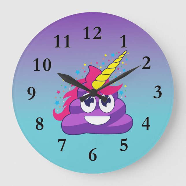 Purple Emoji Poop Unicorn Ombre Wall Clock (Front)