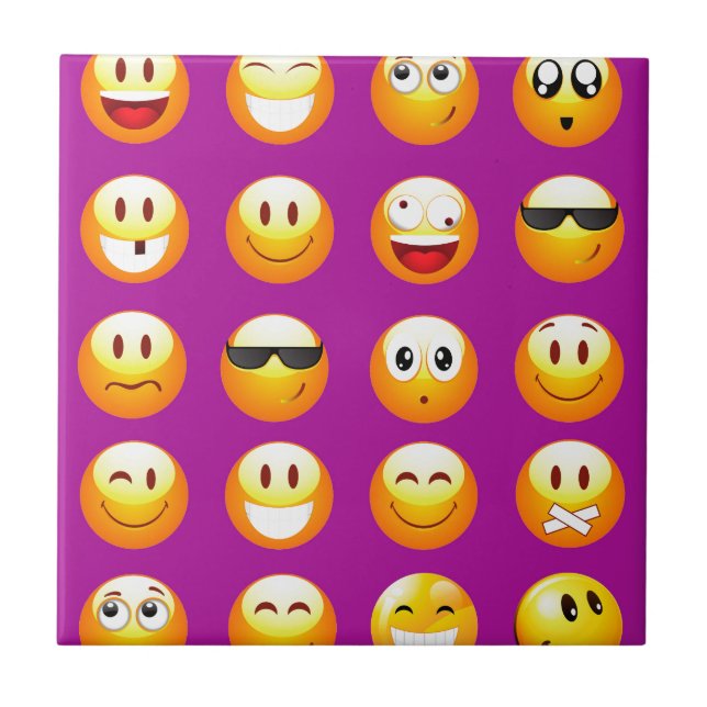 purple emojis ceramic tile (Front)