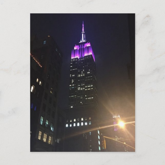 Purple Empire State Building NYC Night Skyscraper Postcard (Front)