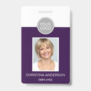 Purple Employee Name Logo Photo Corporate Work ID Badge