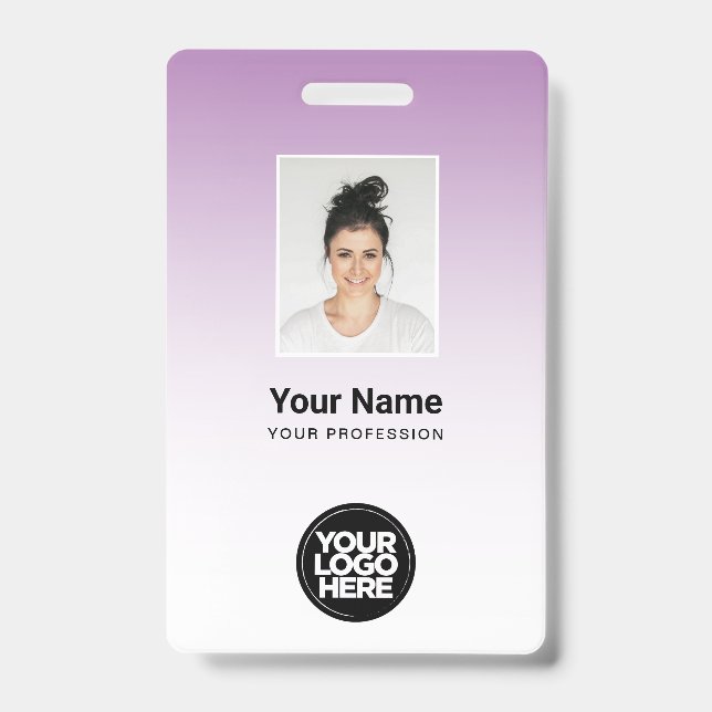 Purple Employee Photo Bar Code Logo Name Gradient ID Badge (Front)