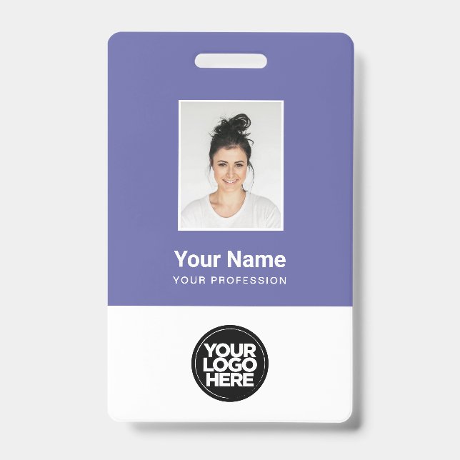 Purple Employee Photo Bar Code Logo Name ID Badge (Front)