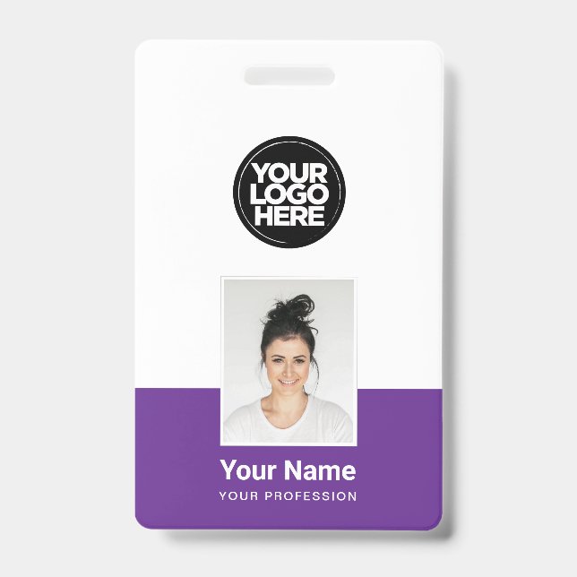 Purple Employee - Photo, BarCode, Large Logo, Name ID Badge (Front)