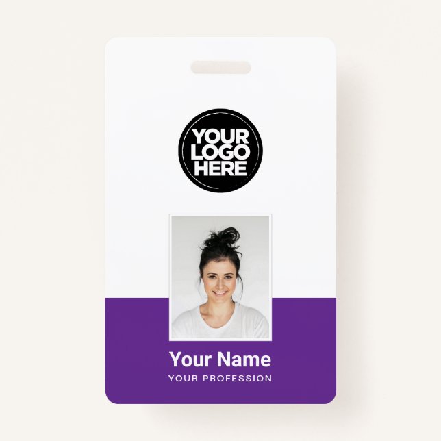 Purple Employee - Photo, BarCode, Large Logo, Name ID Badge (Front)