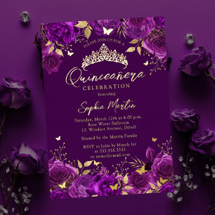Purple Enchanting Floral Butterfly Quinceanera