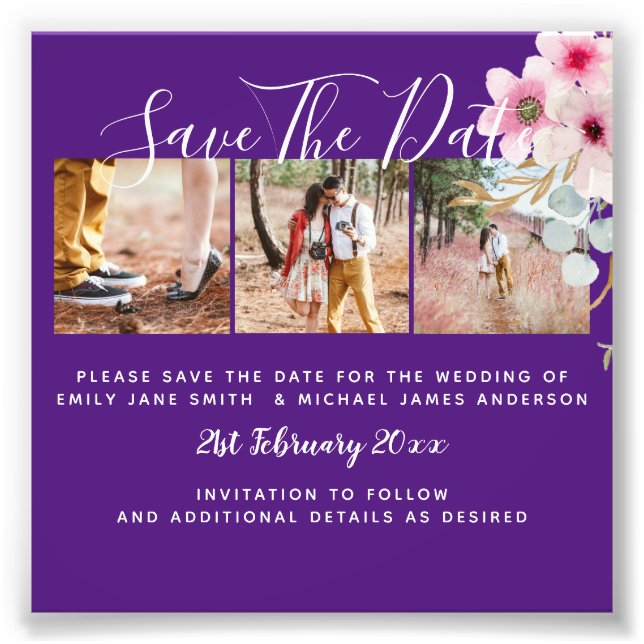 Purple Engagement Photo Save the Date BUDGET (Front)
