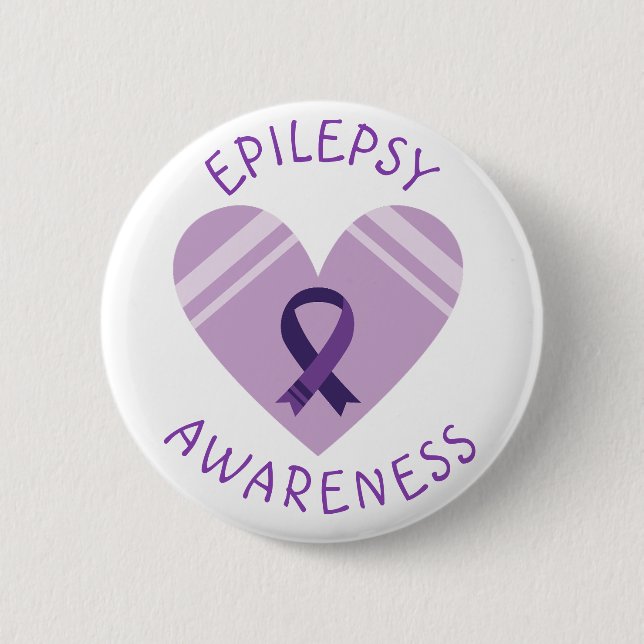 Purple Epilepsy Awareness Heart Ribbon Support 6 Cm Round Badge (Front)