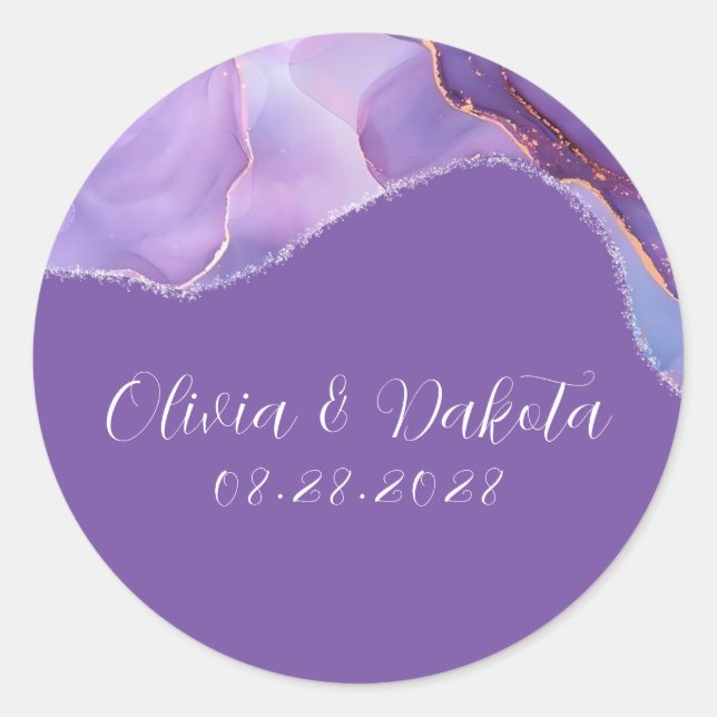 Purple Ethereal Alcohol Ink Wedding  Classic Round Sticker (Front)