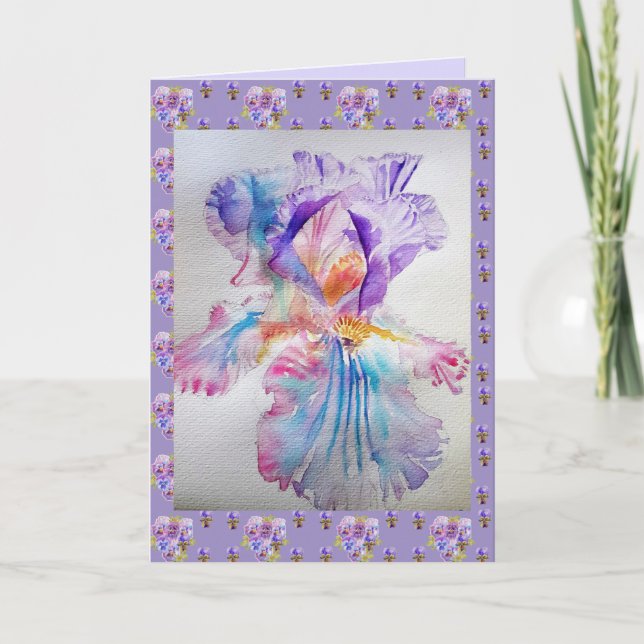Purple Ethereal Iris flower floral Birthday Card (Front)