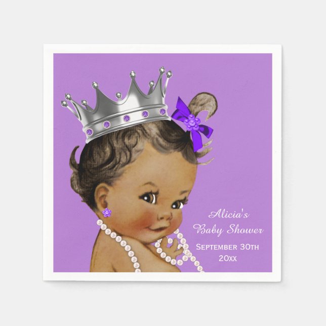 Purple Ethnic Princess Baby Shower Personalised Napkin (Front)