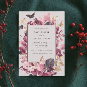 Purple Eucalyptus Butterflies Fall Baby Shower Invitation