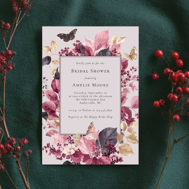 Purple Eucalyptus Butterflies Fall Bridal Shower Invitation (Creator Uploaded)