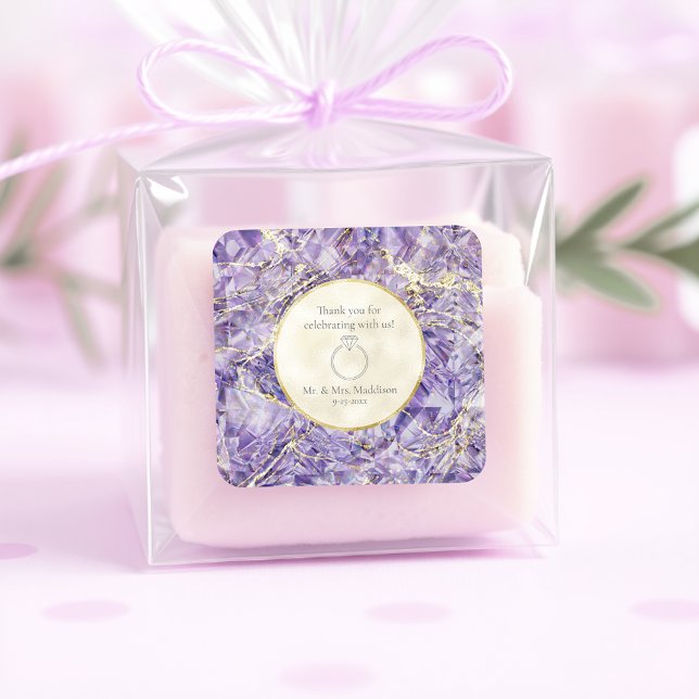 Purple Euphoria Amethyst Gemstone Illusion Wedding Square Sticker (Creator Uploaded)