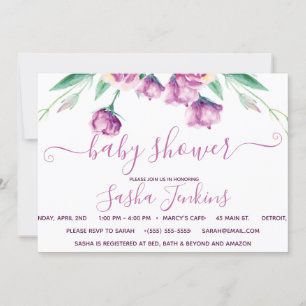 Purple Eustoma Floral Baby Shower Invitation