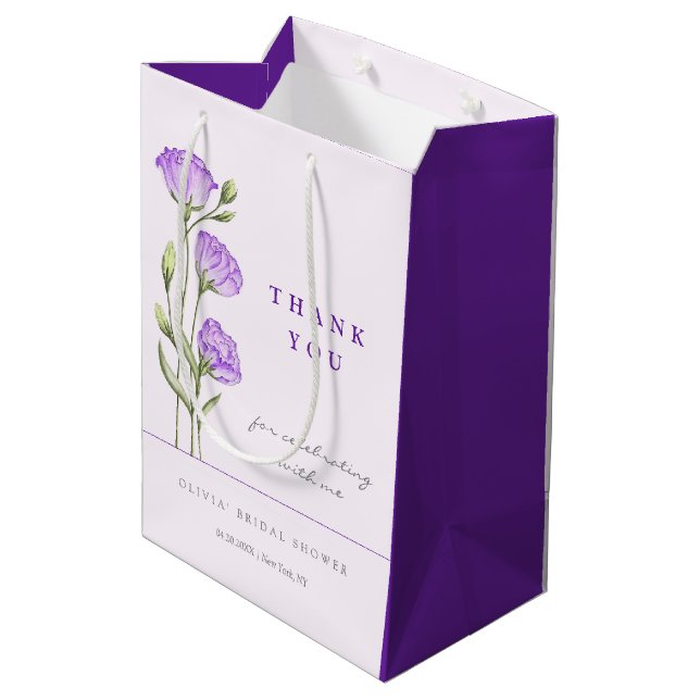 Purple Eustomas Bridal Shower Medium Gift Bag (Back Angled)