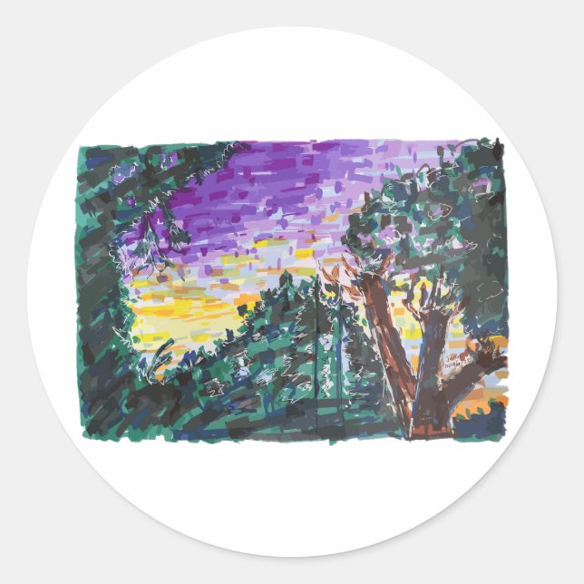 Purple Evening Classic Round Sticker (Front)