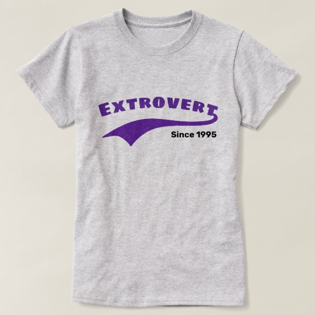 Purple Extrovert Typography Swoosh Custom Date T-Shirt (Design Front)