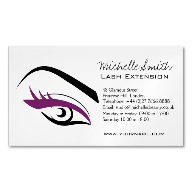 Purple Eye long eyelashes Lash extension  icon Magnetic Business Card (Front)