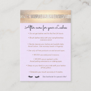 Purple Eyelash Extensions Aftercare Instructions Referral Card