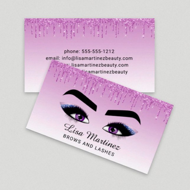 Purple Eyes Glitter Drips Beauty Business Card (Creator Uploaded)