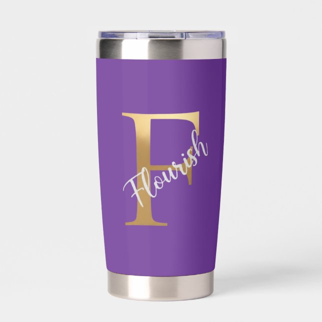 Purple F, Flourish Travel Tumbler (Front)