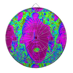 purple face on green cage dartboard